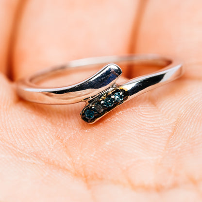 Blue Diamond Ring Size 8.75 (.925 Sterling Silver)