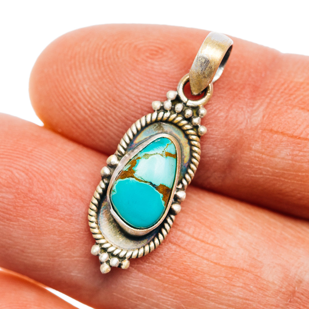 Southwestern Style Ribbon Royston Turquoise Pendant 1" (.925 Sterling Silver)