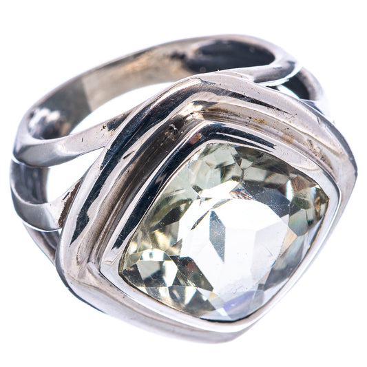 Sterling silver green amethyst ring, size 6.5, oval faceted stone in sculpted setting