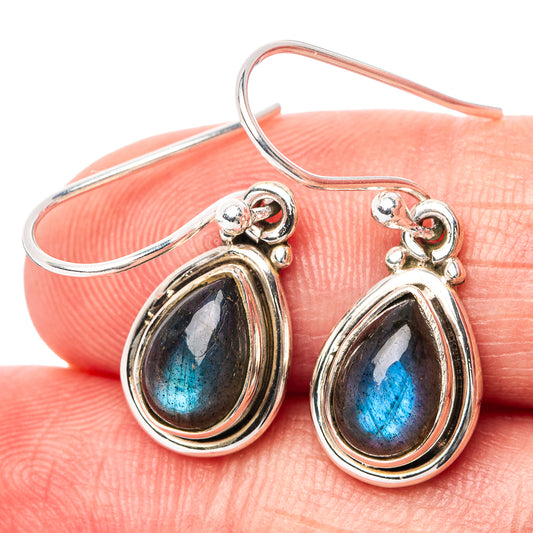 Sterling silver teardrop labradorite earrings with blue iridescent stone drops