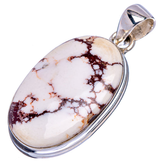 Oval wild horse jasper cabochon pendant with brown veining in .925 sterling silver bezel