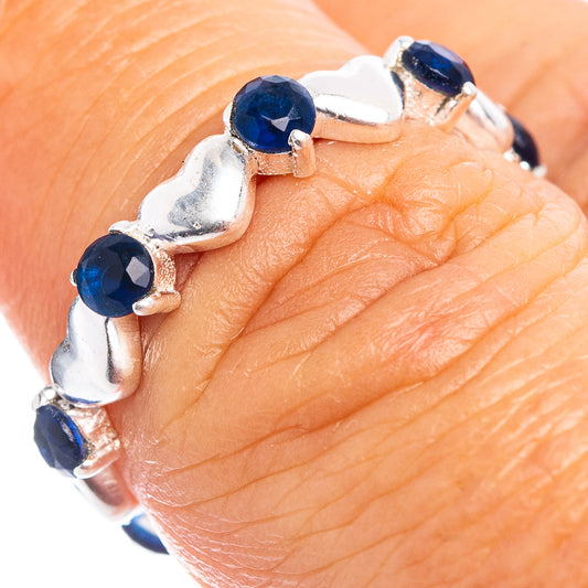 925 sterling silver dainty ring with round blue quartz stones in prong settings