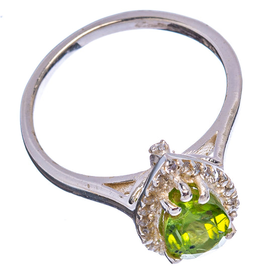 925 sterling silver ring with green peridot-style oval stone, CZ halo and split band