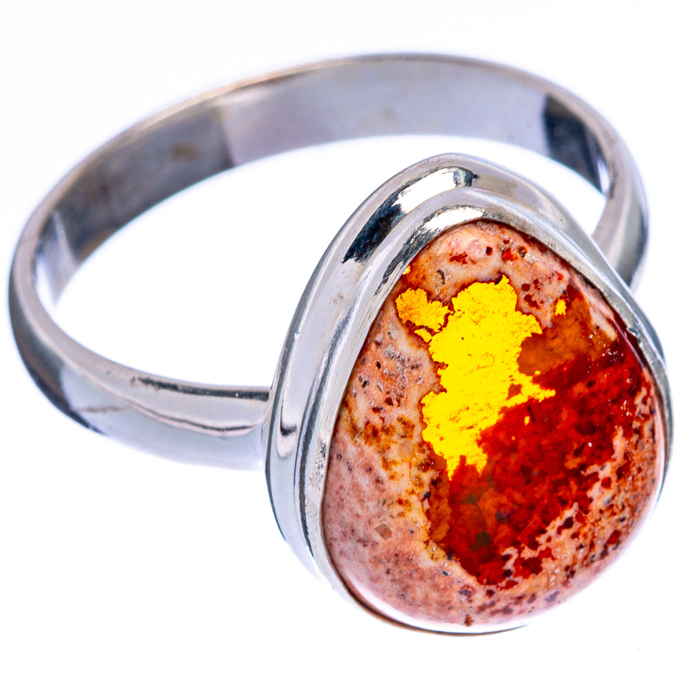925 sterling silver opal ring with red-orange fire opal oval cabochon, side angle view