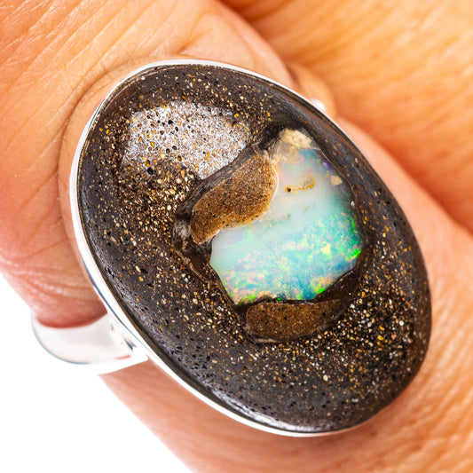 Premium Boulder Opal Ring Size 8 Adjustable (.925 Sterling Silver)