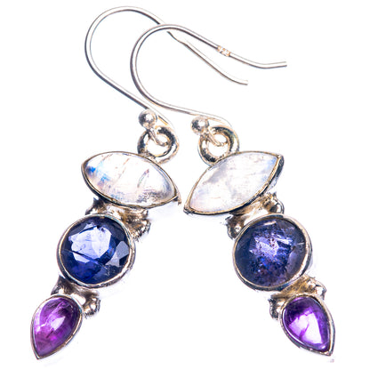 Rainbow Moonstone, Tanzanite, Amethyst 925 Sterling Silver Earrings 1 1/2"