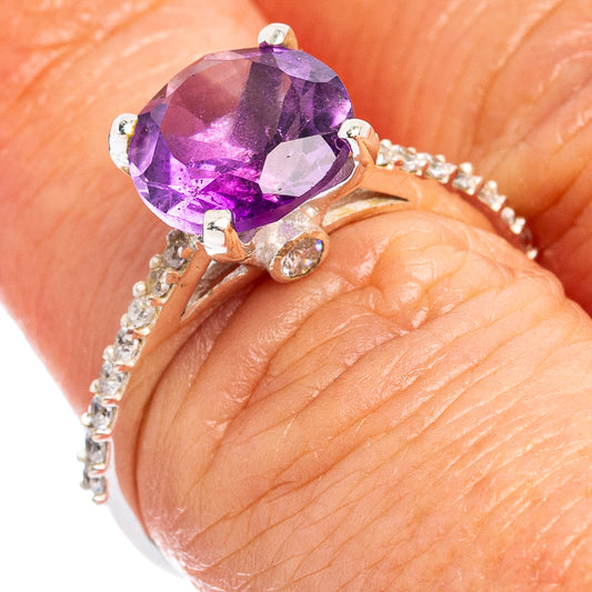Amethyst cubic zirconia ring, sterling silver band, size 6.5, purple oval center