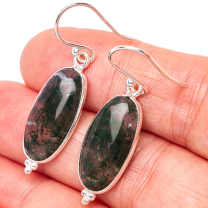 Green Moss Agate 925 Sterling Silver Earrings 1 1/2" (925 Sterling Silver) E1450