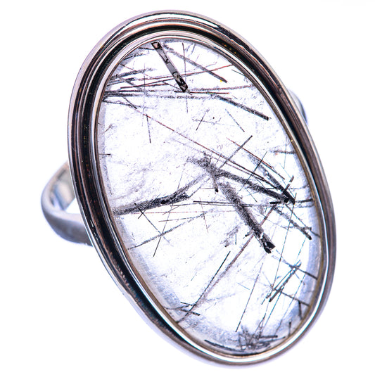 Large Tourmalinated Quartz 925 Sterling Silver Ring Size 11.75