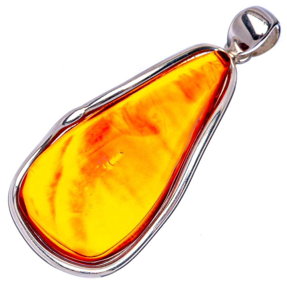 Silver teardrop amber pendant with bright yellow center and red translucent edge