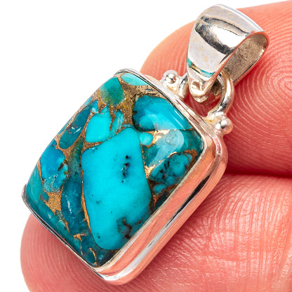 Blue Copper Turquoise Pendant 7/8" (.925 Sterling Silver)
