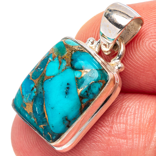 Turquoise copper-matrix pendant in rectangular silver frame