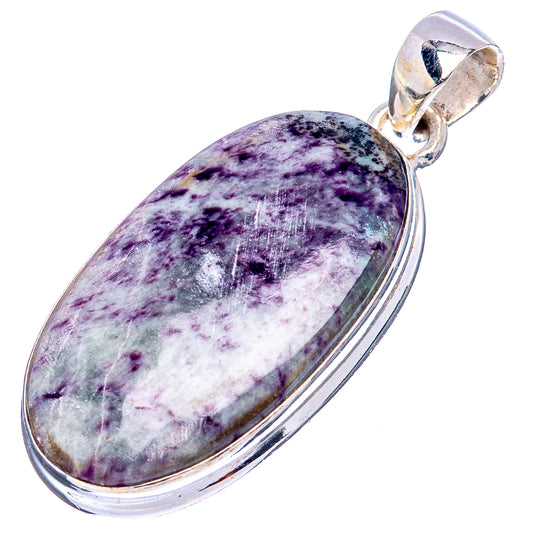 Oval purple-and-white speckled stone pendant in .925 sterling silver bezel