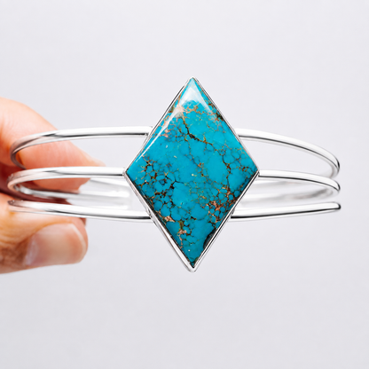 Kingman Turquoise Cuff Bracelet Adjustable (.925 Sterling Silver)