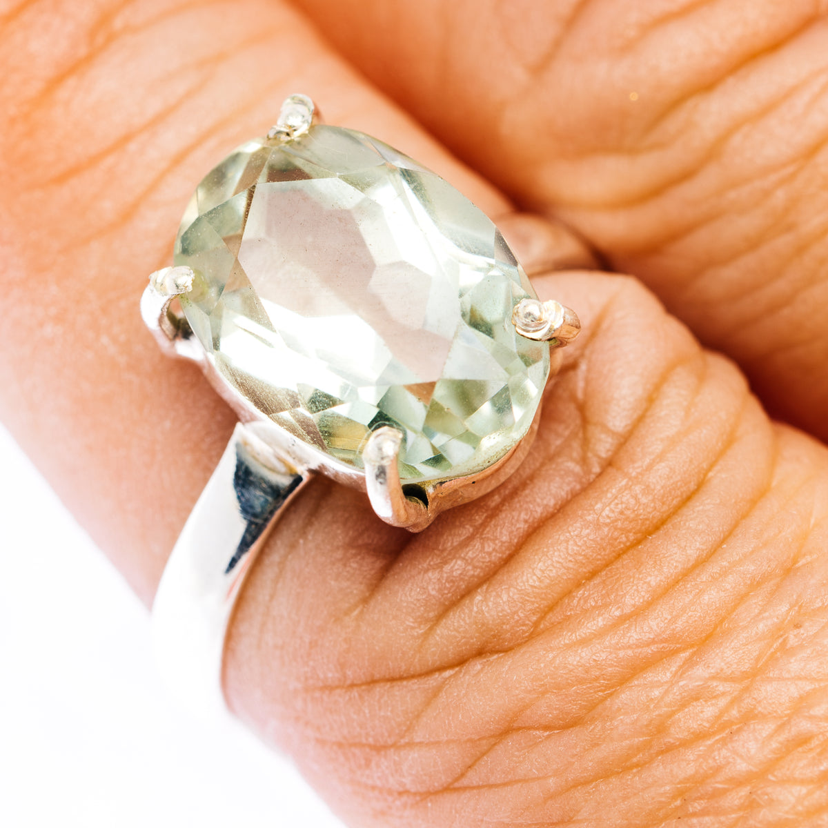 Faceted Prasiolite Ring Size 8.5 (.925 Sterling Silver)