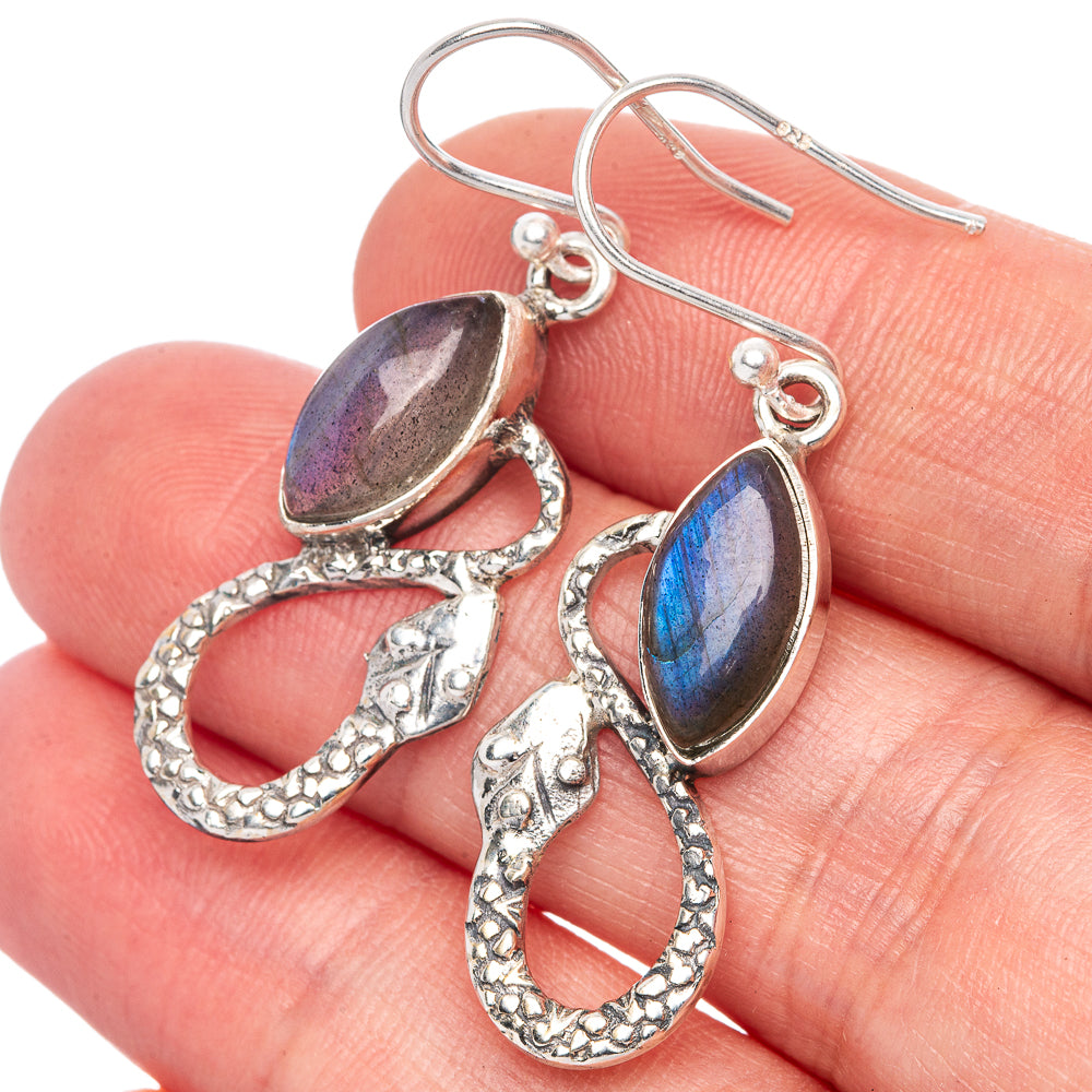 Labradorite Snake Earrings 1 5/8" (925 Sterling Silver) E1307