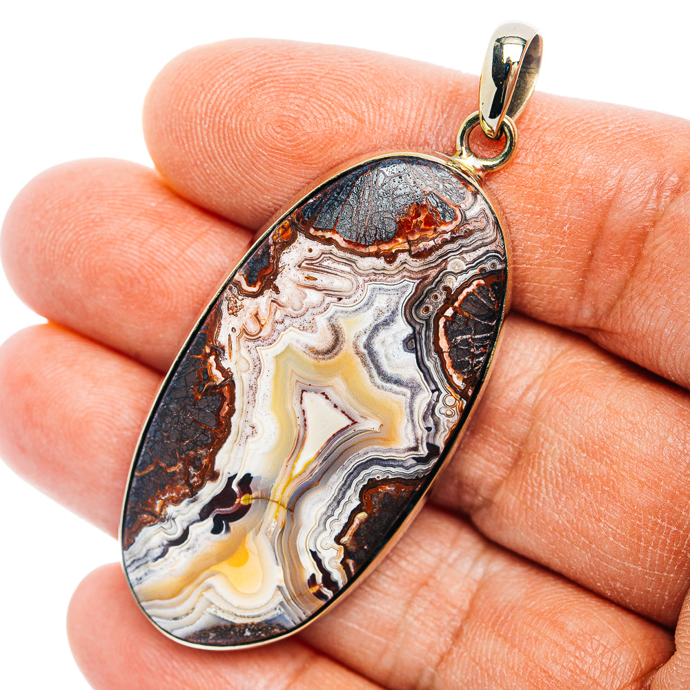 Crazy Lace Agate Pendant 2 3/8" (German Silver)