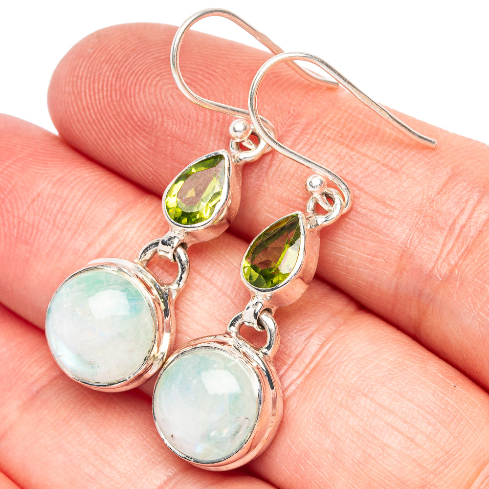 Rainbow Moonstone, Peridot 925 Sterling Silver Earrings 1 1/2" (925 Sterling Silver) E2089