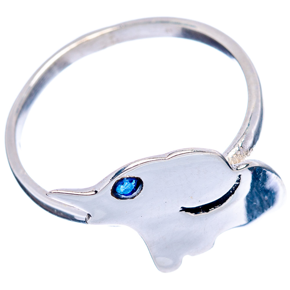 Sterling silver elephant ring with blue quartz eye and curved band
