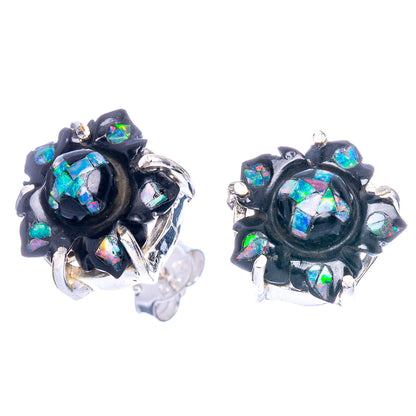Rare Black Onyx Opal Earrings 1/2" (925 Sterling Silver) E1152