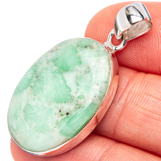 Oval mint-green variscite cabochon sterling silver pendant with round bail