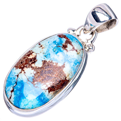 Sterling silver pendant with oval turquoise cabochon and clasp loop bail.