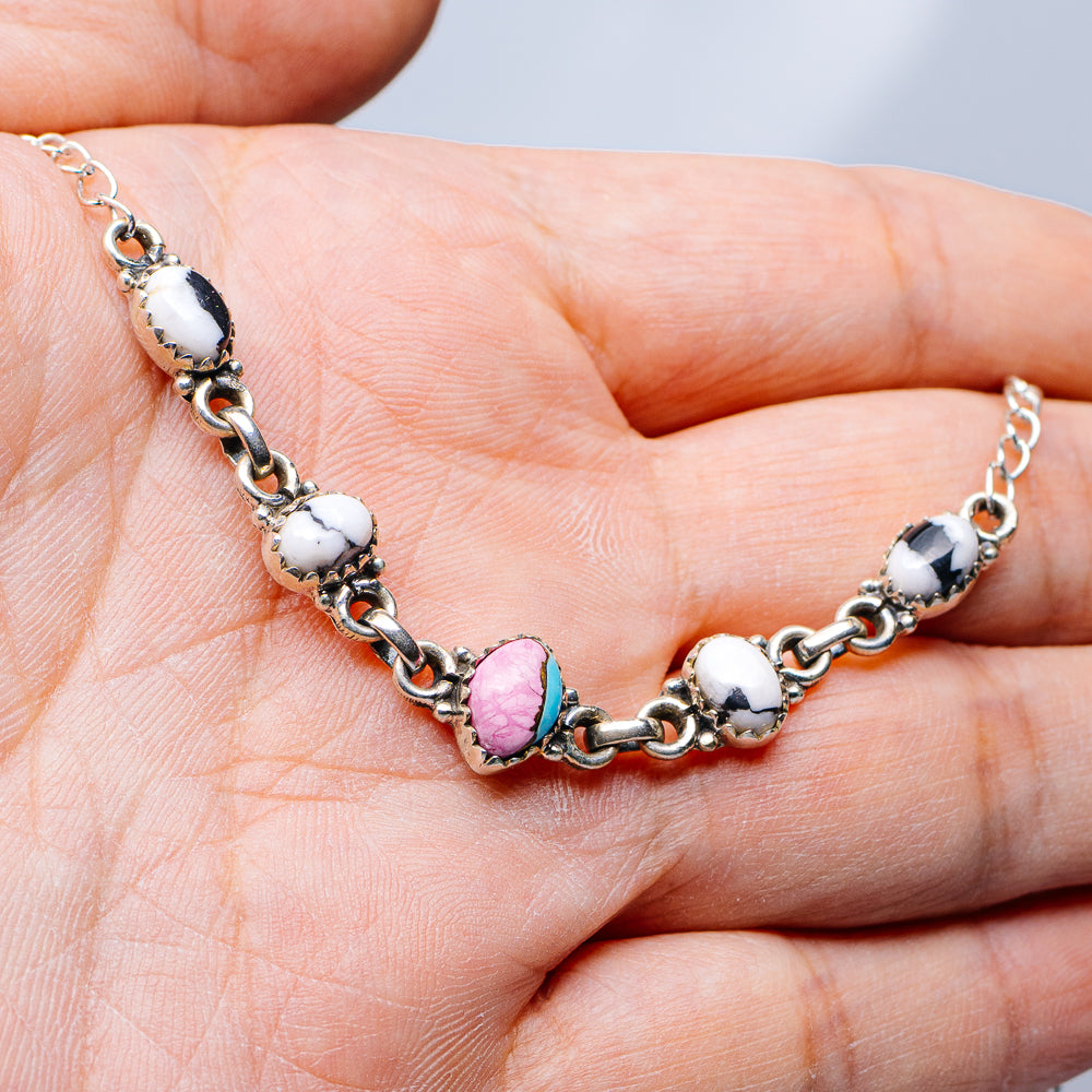 Southwestern Style White Buffalo Turquoise, Cotton Candy Turquoise Bracelet 8 5/8" (.925 Sterling Silver)
