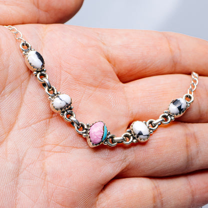 Southwestern Style White Buffalo Turquoise, Cotton Candy Turquoise Bracelet 8 5/8" (.925 Sterling Silver)