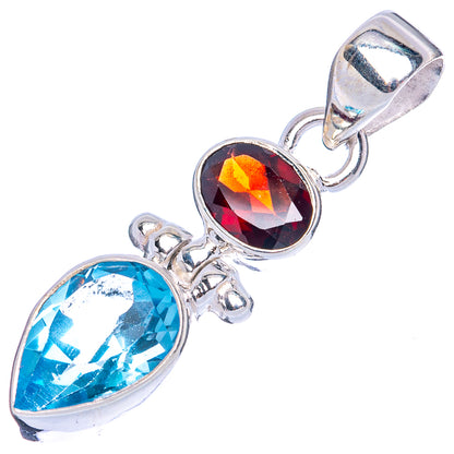 Blue Topaz, Garnet Pendant 1 3/8" (925 Sterling Silver) P42132