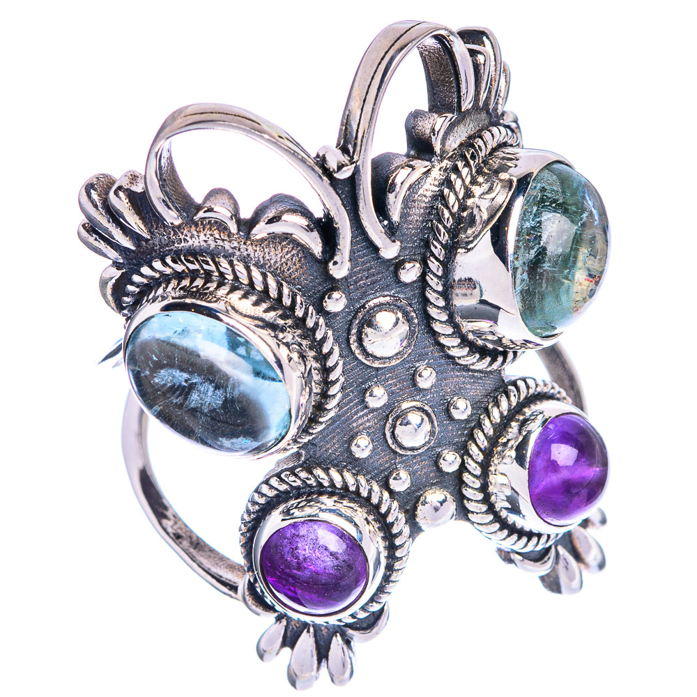 Large Aquamarine, Amethyst Ring Size 7.75 (925 Sterling Silver) R144328
