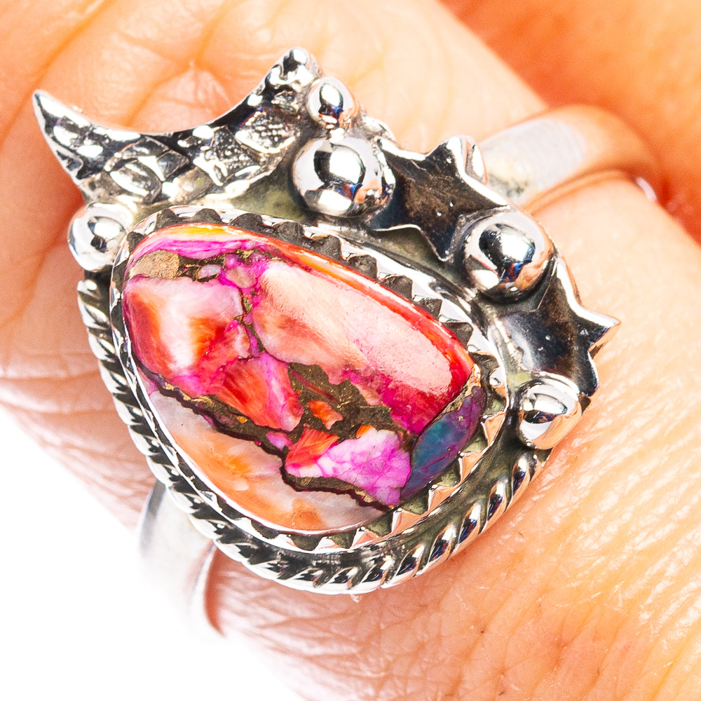 Pink Dahlia Mohave Turquoise Ring Size 8.75 (.925 Sterling Silver)