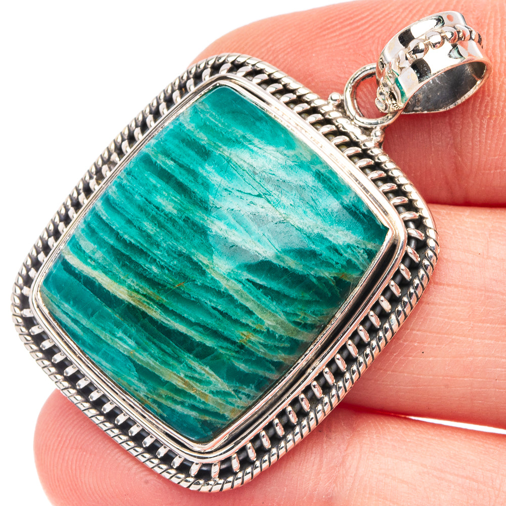 Amazonite 925 Sterling Silver Pendant 1 5/8" (925 Sterling Silver) P43630