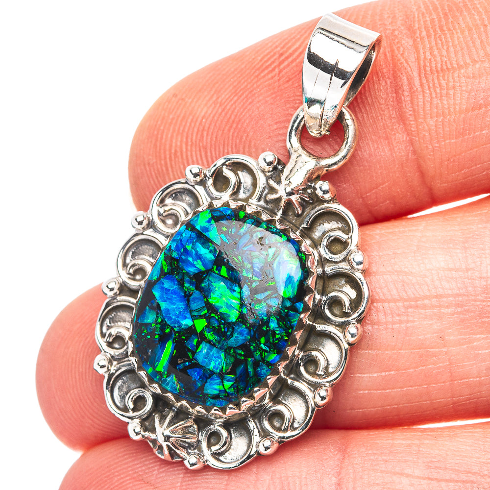 Exclusive Southwestern Style Mosaic Opal Pendant 1 3/8" (.925 Sterling Silver)