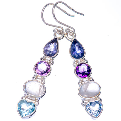 Rainbow Moonstone, Amethyst, Tanzanite, Blue Topaz Earrings 1 7/8" (925 Sterling Silver) E433099