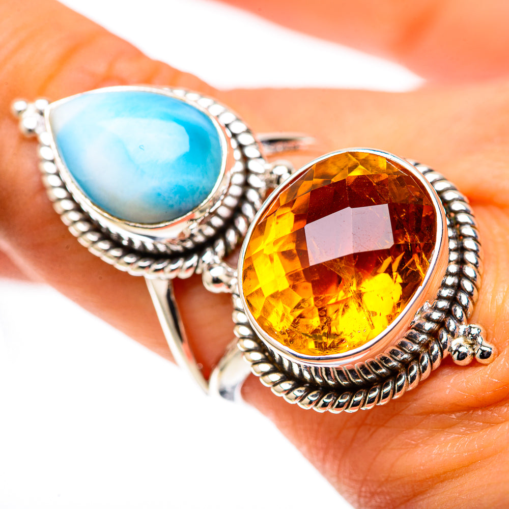 Large Faceted Citrine, Larimar Ring Size 8 (925 Sterling Silver) RING138606