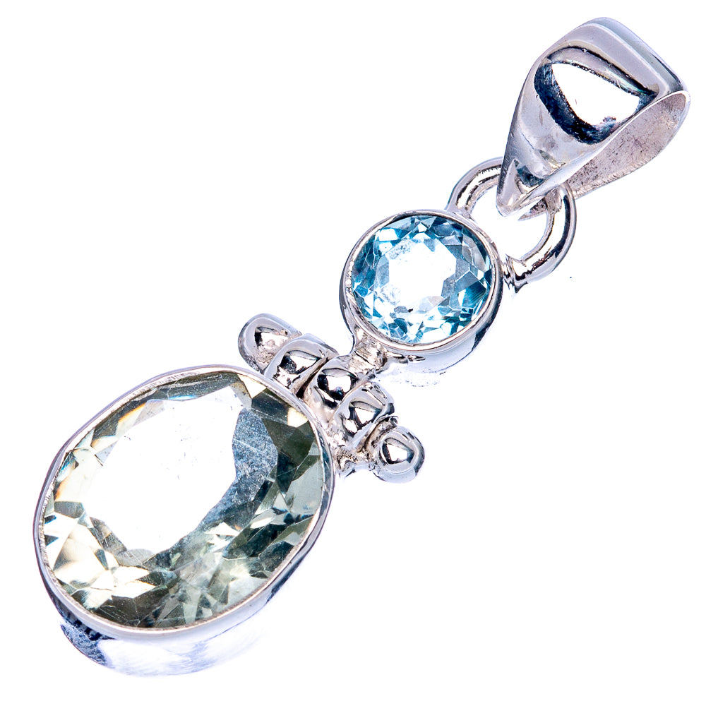 Sterling silver pendant featuring large oval blue-green stone and round blue topaz