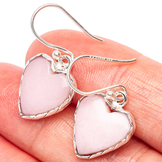 Pink Opal Heart Earrings 1 1/8" (925 Sterling Silver) E2431
