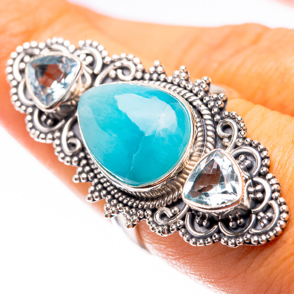 Large Larimar, Blue Topaz Ring Size 7.25 (925 Sterling Silver) R140645