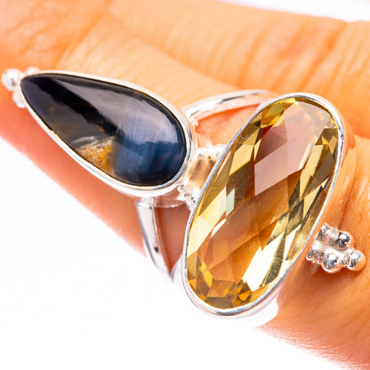 Large Lemon Quartz, Pietersite Ring Size 6.75 (925 Sterling Silver) R140654