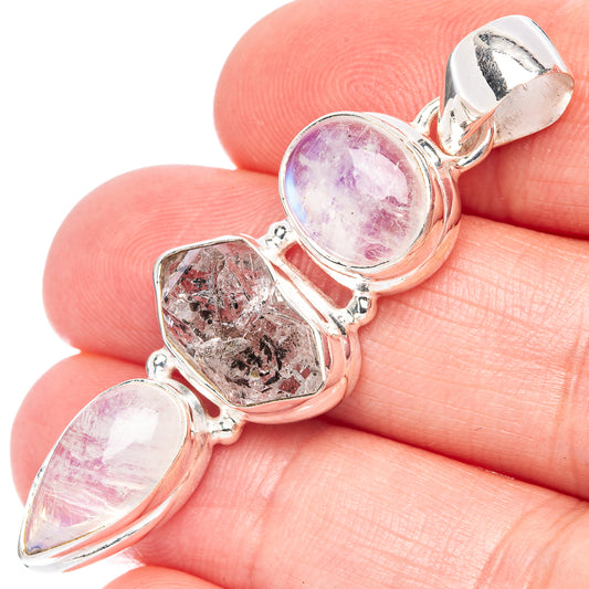 Herkimer Diamond, Rainbow Moonstone Pendant 2" (925 Sterling Silver) P44339