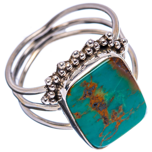 Turquoise oval ring with beaded silver crown setting on .925 sterling silver band.