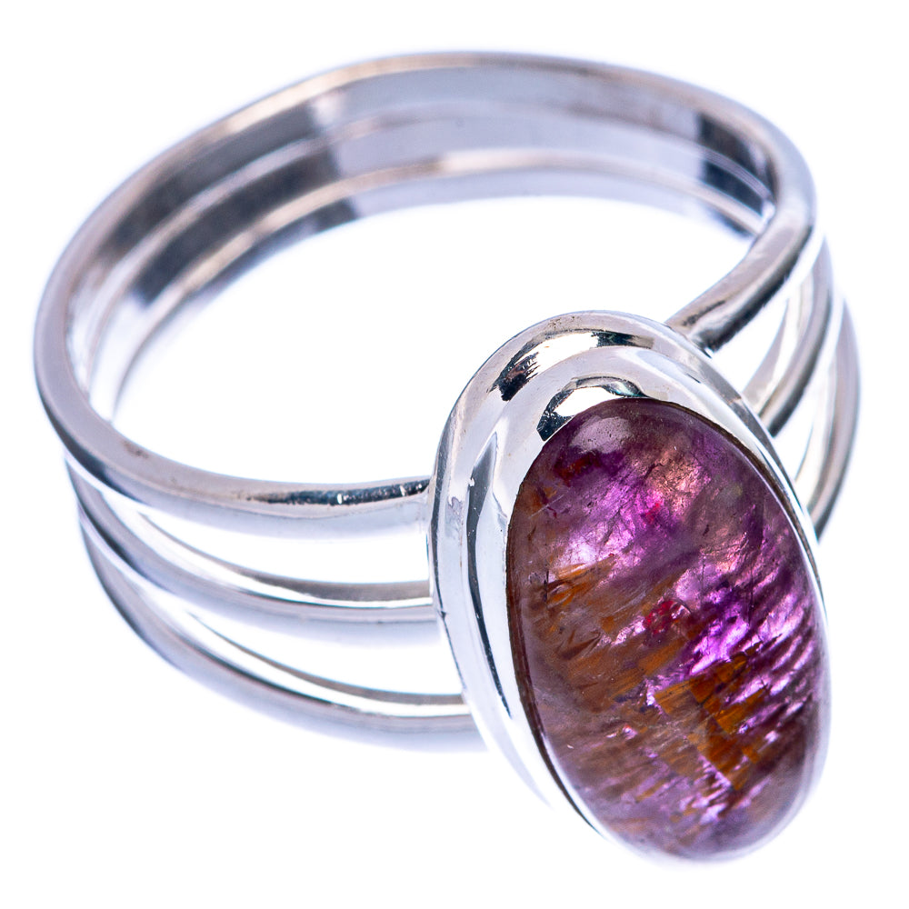 Sterling silver ring with oval dark purple cabochon gemstone and high-shine band