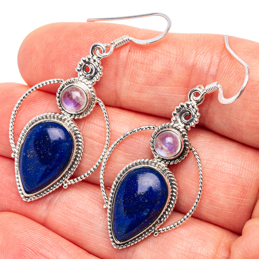 .925 sterling silver earrings with blue lapis teardrop stones and purple moonstone tops