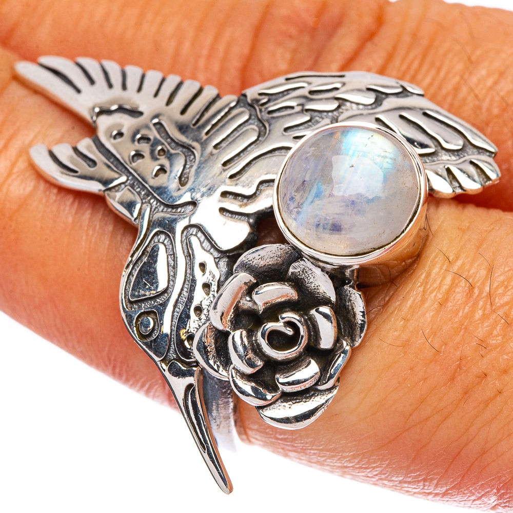 Large Rainbow Moonstone Hummingbird Ring Size 8 (925 Sterling Silver) R146461
