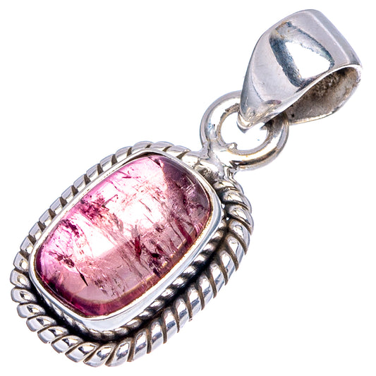 Rare pink tourmaline pendant, oval .925 sterling silver bezel with rope border