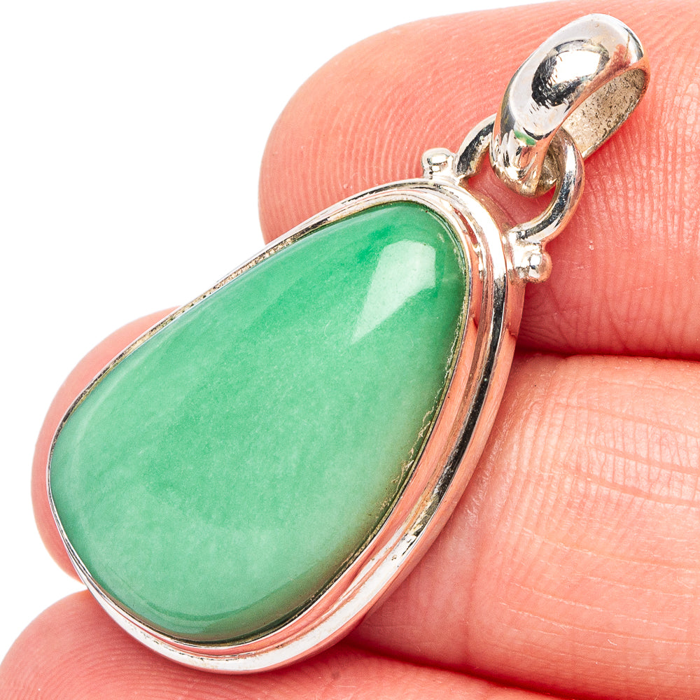 925 sterling silver pendant with oval green chrysoprase stone and bail loop