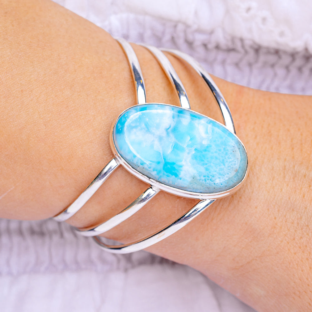 Larimar Cuff Bracelet  (.925 Sterling Silver)