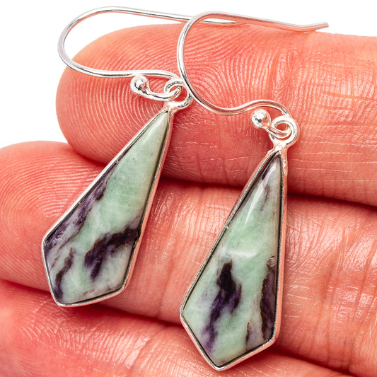 925 sterling silver drop earrings with green-and-purple teardrop stone cabochons