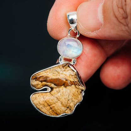 Premium Picture Jasper Horse, Rainbow Moonstone Pendant 1 3/4" (.925 Sterling Silver)