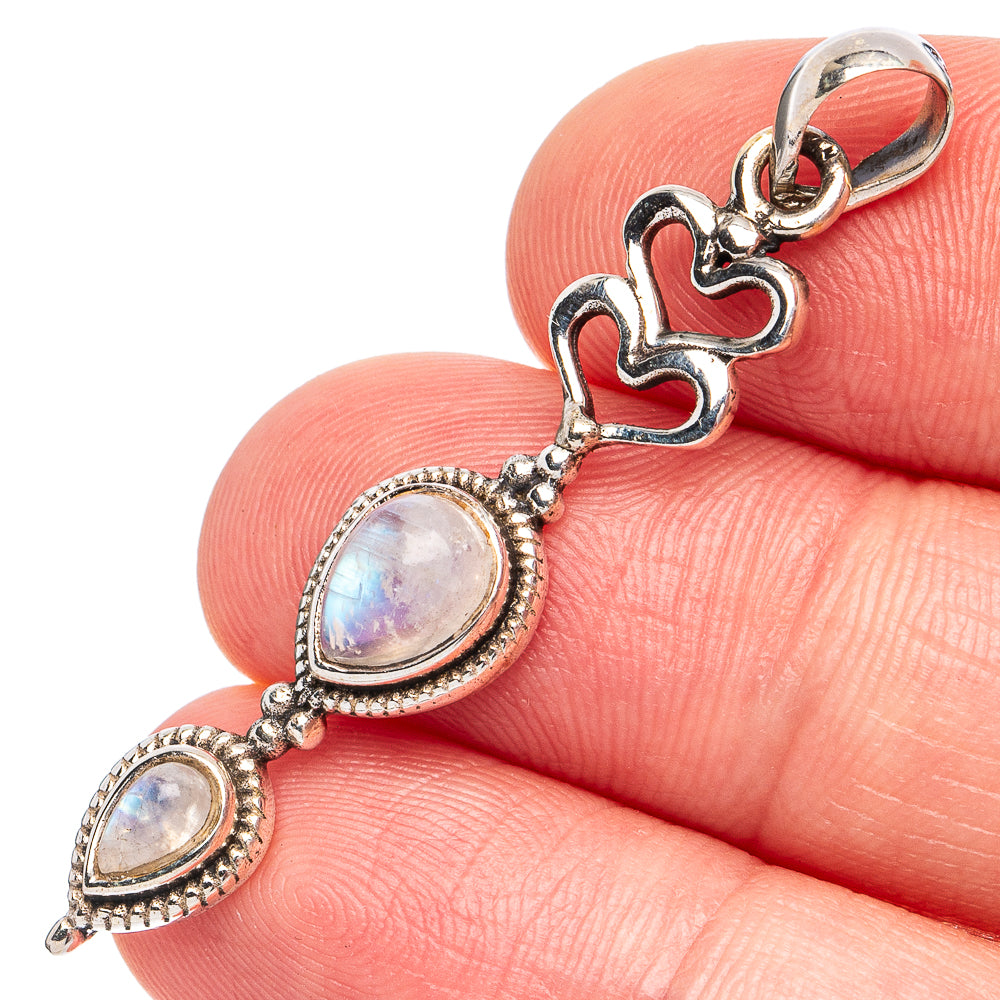 925 sterling silver rainbow moonstone heart pendant with two oval cabochons